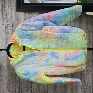 Alexa Rae Pastels Tie-Dye Hooded Puffer Jacket Kids Size Large 16 NWT